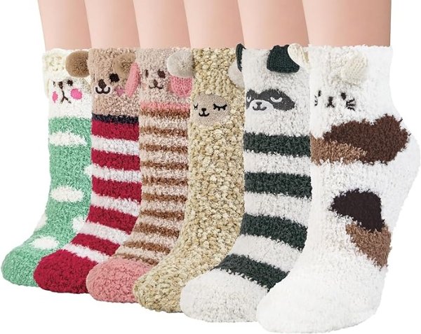 Fuzzy Socks for Women, Warm Soft Fluffy Socks Winter Cozy Cute Animal Slipper Socks Gifts