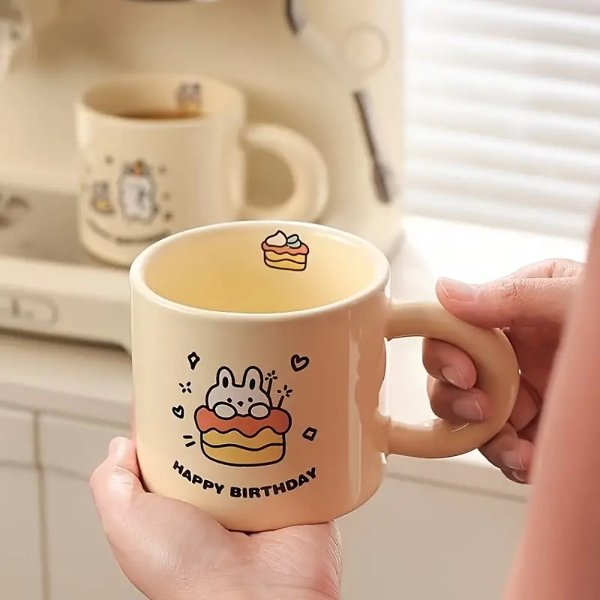 1pc, Cute Bunny Coffee Mug, 11.83oz Ceramic Coffee Cup, Kawaii Rabbit Christmas Holiday Gifts, Family, Coworkers, Leaders, Wife, Sisters, Funny Gifts, Unique Valentine's Day Gifts