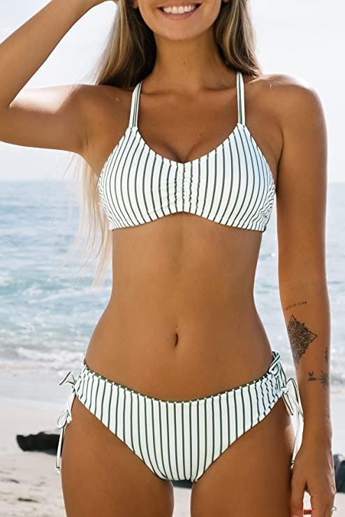 Women's 2 Piece Bikini Set Back Braided Straps with Reversible Bottom