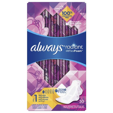 alwaysRadiant Regular Sanitary Pads Light Clean Scent With Wings Light Clean Scent, Size 1