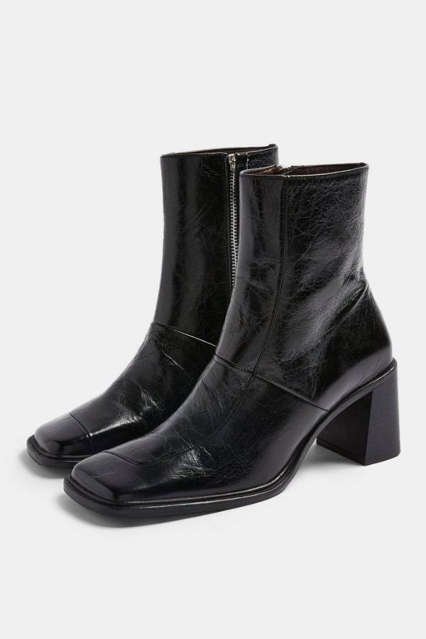 MILAN Black Block Leather Boots