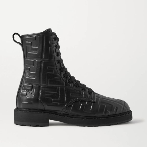 Logo-embossed leather ankle boots