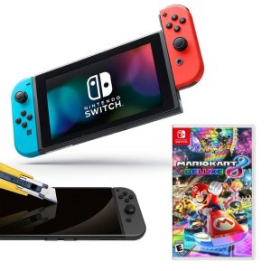 Nintendo Switch Neon Joy-Con with Screen Protector and Game System Bundle