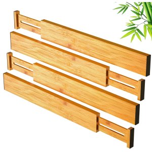 Pipishell Bamboo Drawer Organizers with Spring Adjustable & Expandable