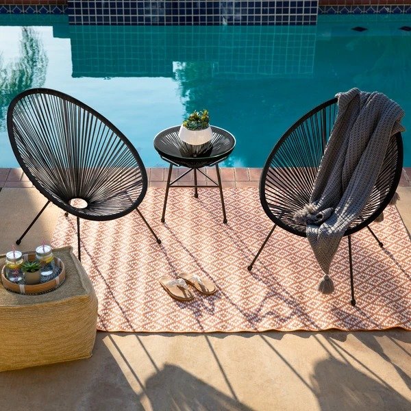3-Piece All-Weather Patio Woven Rope Acapulco Bistro Set w/ Glass Top Table