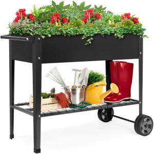 Best Choice Products Elevated Metal Garden Bed for Backyard w/ Wheels, Shelf