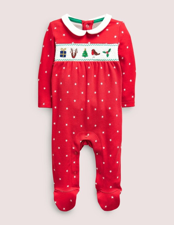Newborn Christmas Sleepsuit - Rockabilly Red Stars | Boden US
