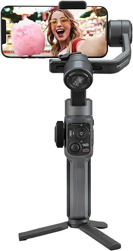 Smooth 5 Gimbal Stabilizer, 3-Axis Handheld Smartphone Gimbal with Tripod for iPhone Android Ideal for Vlogging YouTube Vlog TikTok Instagram Live Video