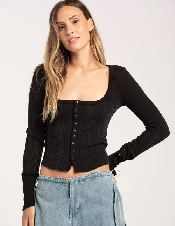 Ribbed Knit Womens Top