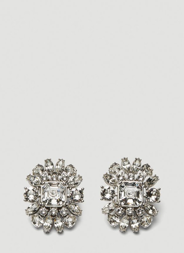 Embellished Interlocking GG Clip-On Earrings in Silver