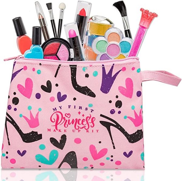 My First Princess Make Up Kit - 12 Pc Kids Makeup Set Washable Makeup For Girls These Makeup Toys for Girls Include All Your Princess Needs To Play Dress Up Comes with Stylish Bag