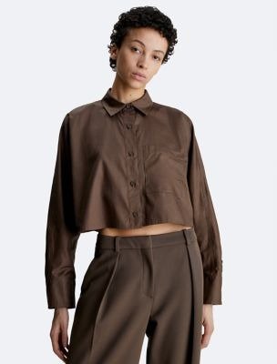 Cropped Dolman Relaxed Button-Down Shirt