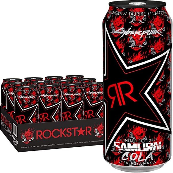 Rockstar Limited Edition Samurai Cola Energy Drink, Caffeine and Taurine, 16 oz cans, 12 Count
