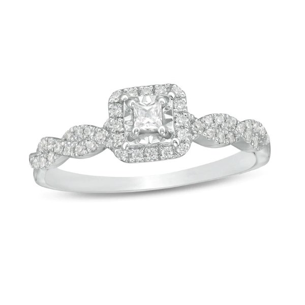 1/4 CT. T.W. Princess-Cut Diamond Cushion Frame Twist Shank Promise Ring in 10K White Gold|Zales