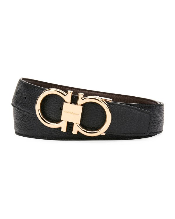 Men's Reversible Leather Belt with Rose-Tone Gancini Buckle