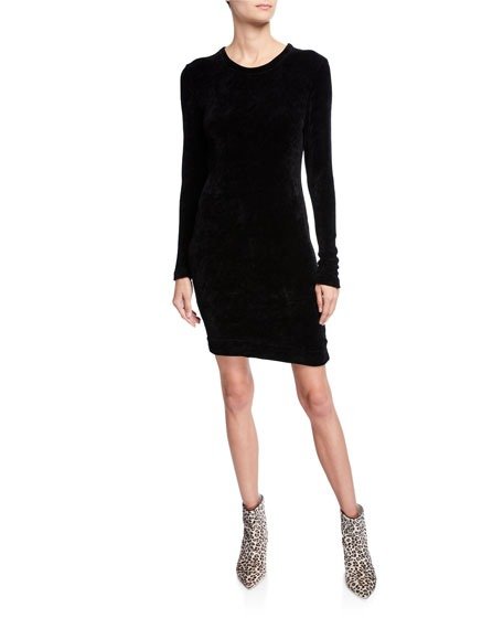 Slim Velour Long-Sleeve Sweatshirt Mini Dress