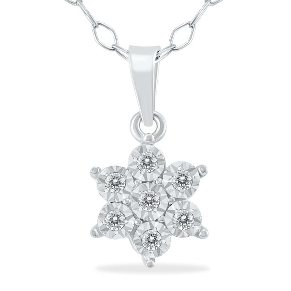 0.04 Carat Diamond Flower Pendant in .925 Sterling Silver