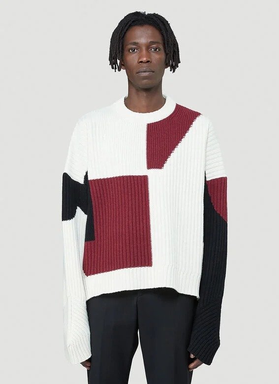 Colour-Block Knitted Sweater in White