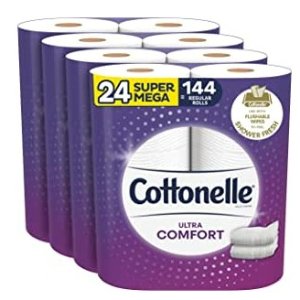 Cottonelle Ultra Comfort Toilet Paper, Strong Bath Tissue, 24 Super Mega Rolls