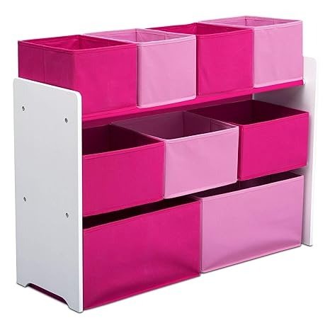Deluxe Multi-Bin Toy Organizer with Storage Bins, White/Pink