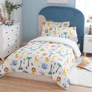 史低价：Bedsure 儿童床品5件套，小清新动物园图案