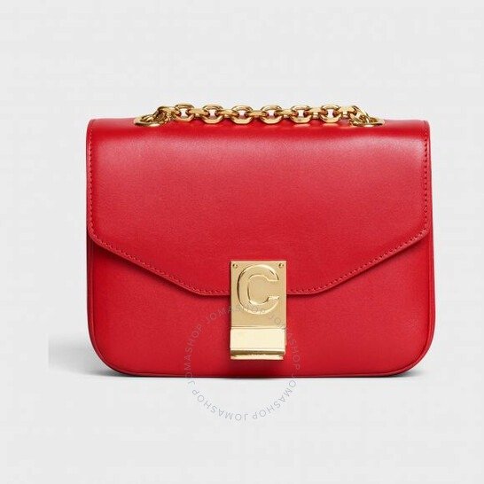 Small C Red Shoulder Bag in Shiny Calfskin