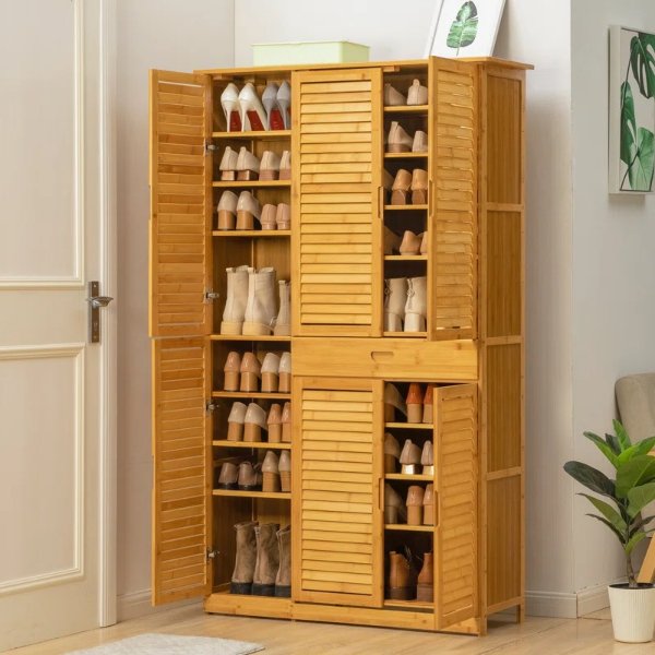 43 Pair 10 Tiers Bamboo Shoe Storage Cabinet with Drawer and 10 Shutter Doors