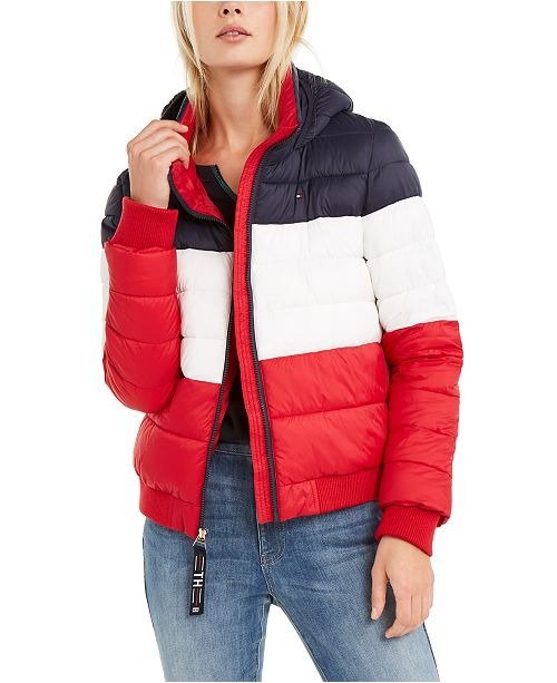 Tri-Color Hooded Cropped Jacket