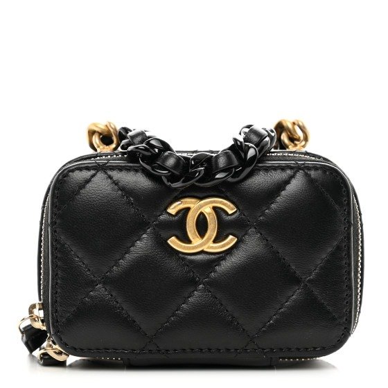 Lambskin Quilted Mini Lacquered Chain Clutch Black