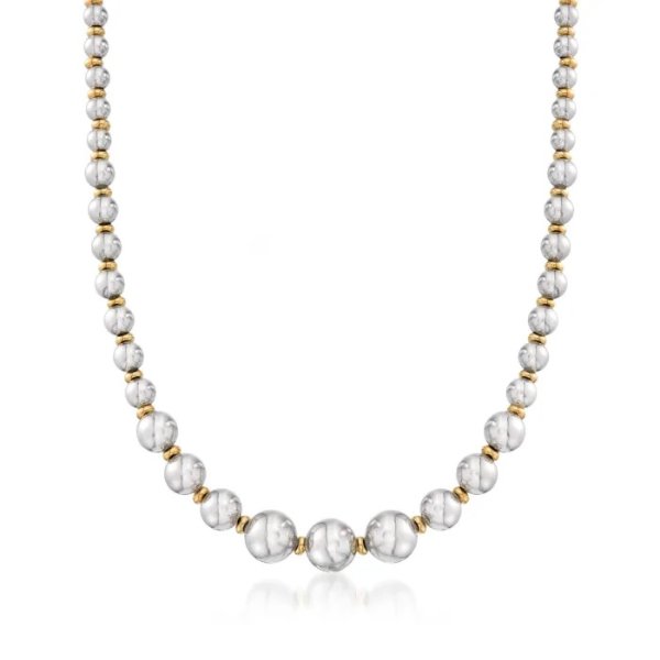 Italian Two-Tone Sterling Silver Bead Necklace. 18&quot; | Ross-Simons