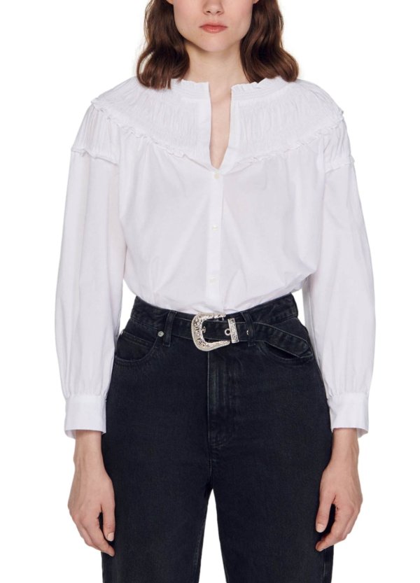 Smocked-collar blouse