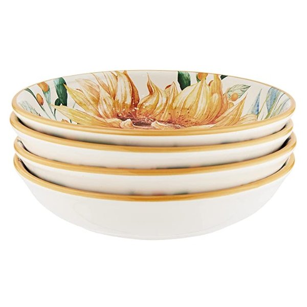 Sunflower Fields 9" Soup/Pasta Bowls, Set of 4, Multi Colored