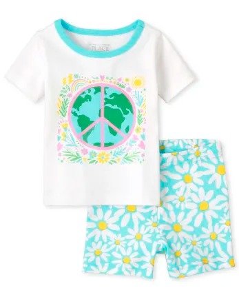 Baby And Toddler Girls Short Sleeve Earth Snug Fit Cotton Pajamas | The Children's Place - SPA BLUE