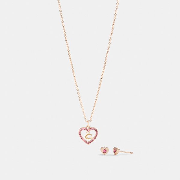 Heart Necklace and Stud Earrings Set