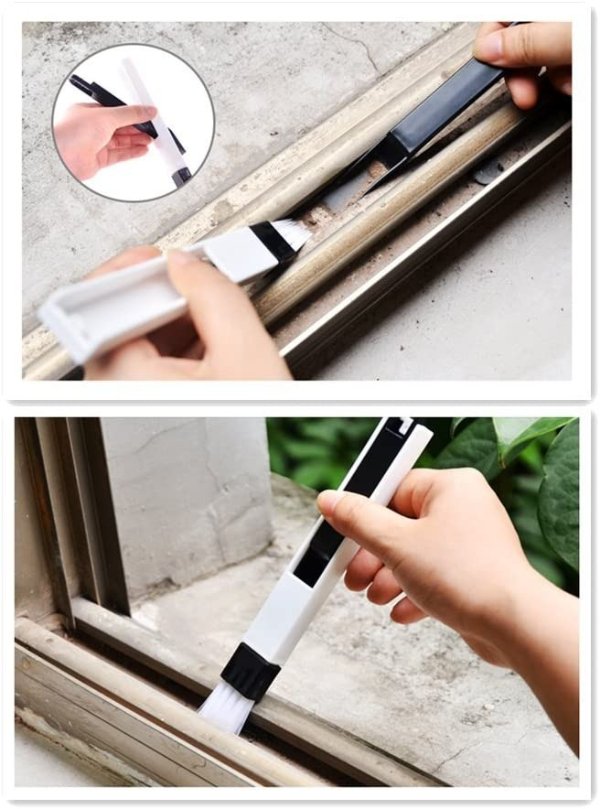 QHTY- Window Groove Brush with Dustpan Gap Groove Gap Two in One Corner Cranny Household Keyboard Detachable Brush Cleaning Tool