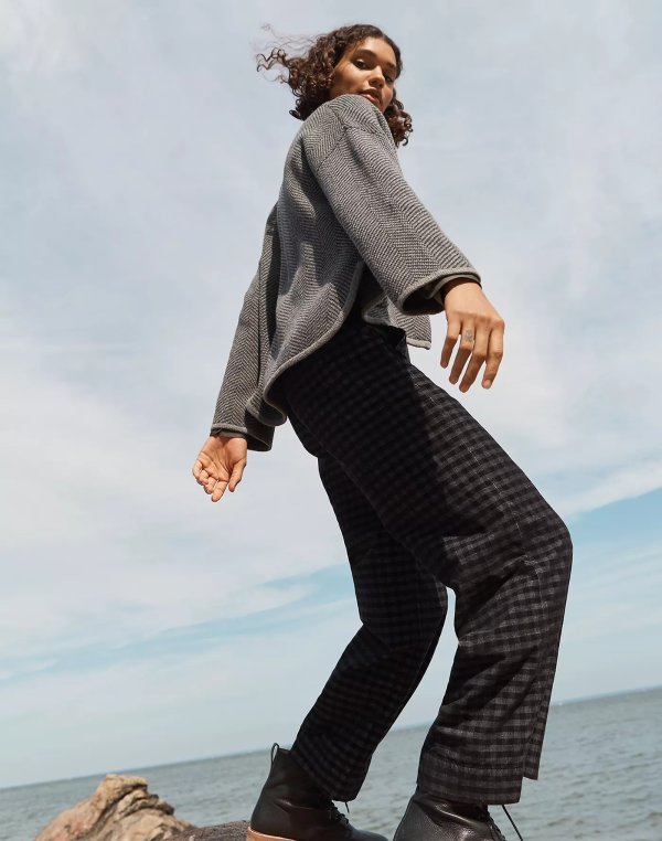 Huston Button-Front Ankle Pants in Checked Corduroy