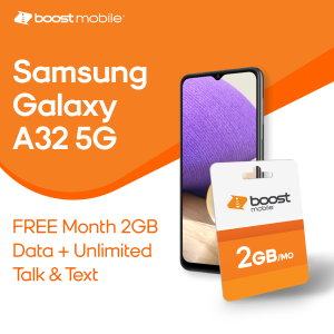 Get 65% OFF - Boost Mobile Samsung Galaxy A32 5G + 1-Month of FREE Unlimited Talk, Text, & 2GB 5G/4G Data + FREE Shipping