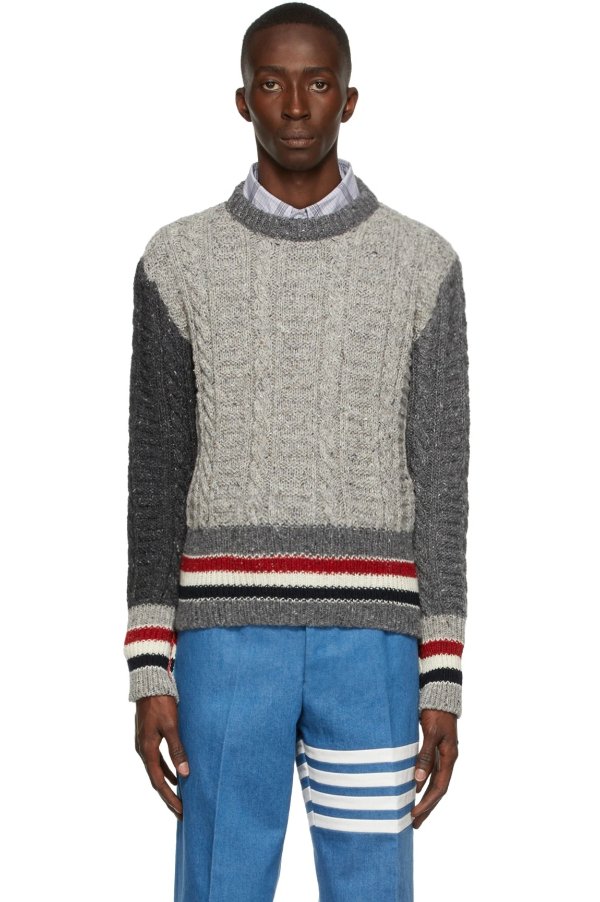 Wool RWB Stripe Cable Sweater
