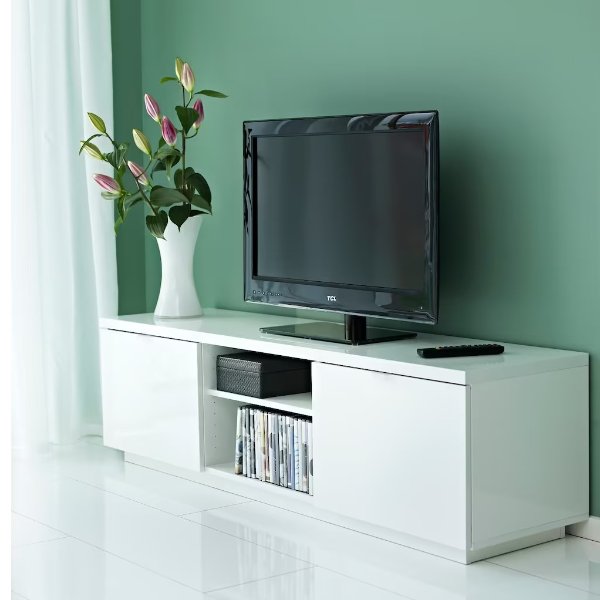 BYAS TV unit, high gloss white, 63x161/2x173/4" - IKEA