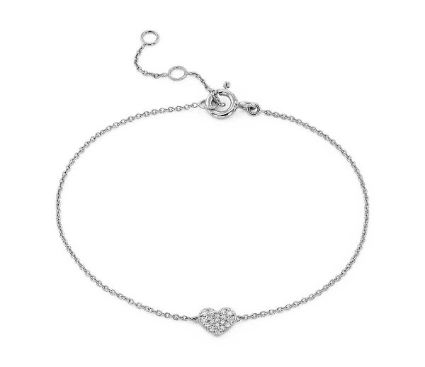 Mini Diamond Pave Heart Bracelet in 14k White Gold | Blue Nile