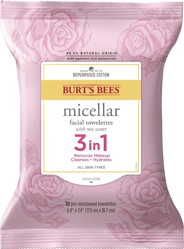 Burt's Bees 玫瑰卸妆湿巾热卖 便携方便 清新玫瑰味
