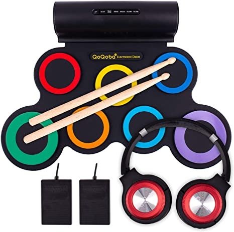 Electronic Drum Set for Kids | Adult Beginner Pro MIDI Drum Practice Pad Kit Incl. Foldable Headphone | Drum Sticks | Great Holiday Birthday Gift for Kids Drum Set (RAINBOW)