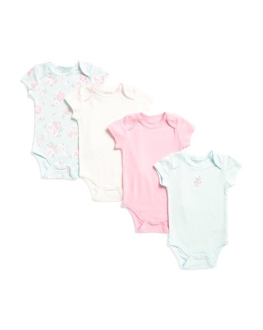 Newborn Girls 4pk Floral Bodysuit Set
