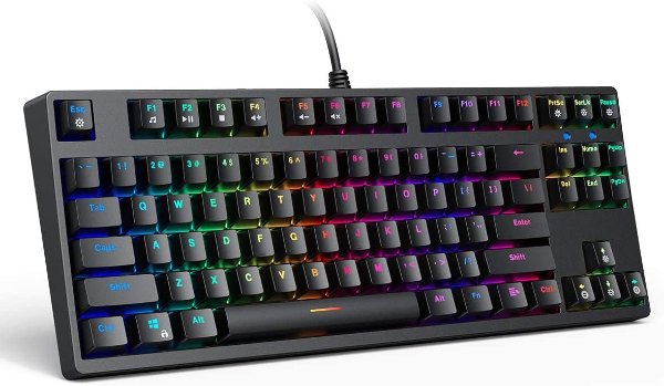 Mechanical Keyboard TKL Gaming Keyboard RGB Backlit with Clicky Blue Switch, Compact 87-Key Tenkeyless Anti-Ghosting Wired Keyboard for Typist and Gamer, Black