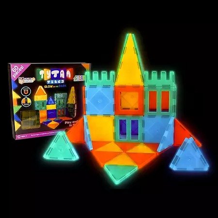 Tytan Glow-in-the-Dark Magnetic Learning Tiles, 60 Piece Building Set Focused on STEM Education w/ Included Car & Carrying Bag - Sam's Club