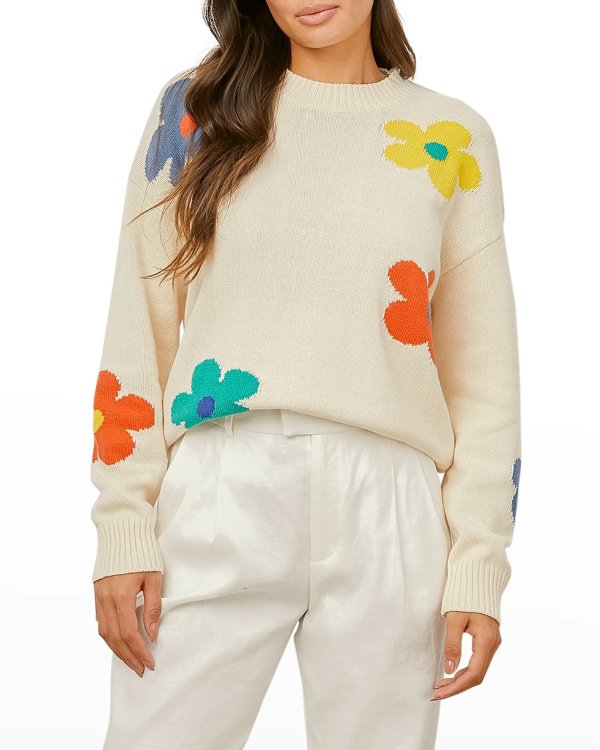 Perci Crewneck Floral Drop-Shoulder Sweater