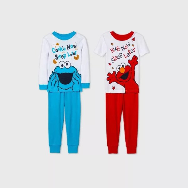 Toddler Boys' 4pc Sesame Street Pajama Set - White