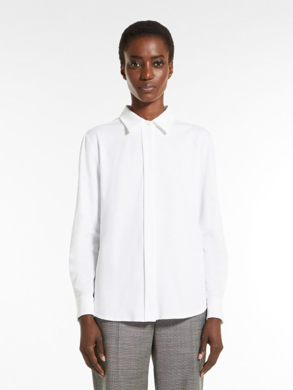 Cotton pique shirt, optical white - "OVALE" Max Mara