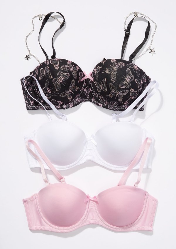 3-Pack Butterfly Charm Strap Convertible Bra Set
