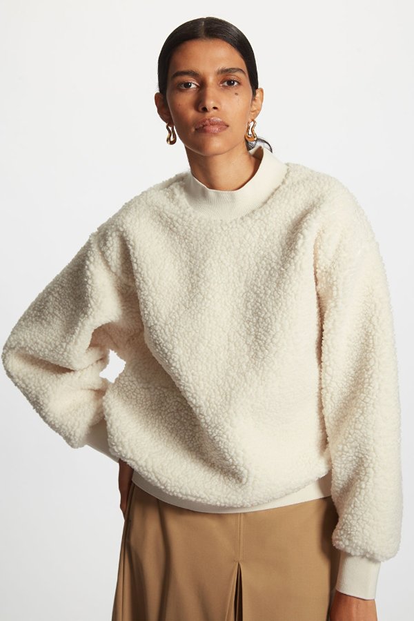COS COS OVERSIZED MOCK-NECK TEDDY SWEATSHIRT - OFF-WHITE - Jumpers - COS  120.00